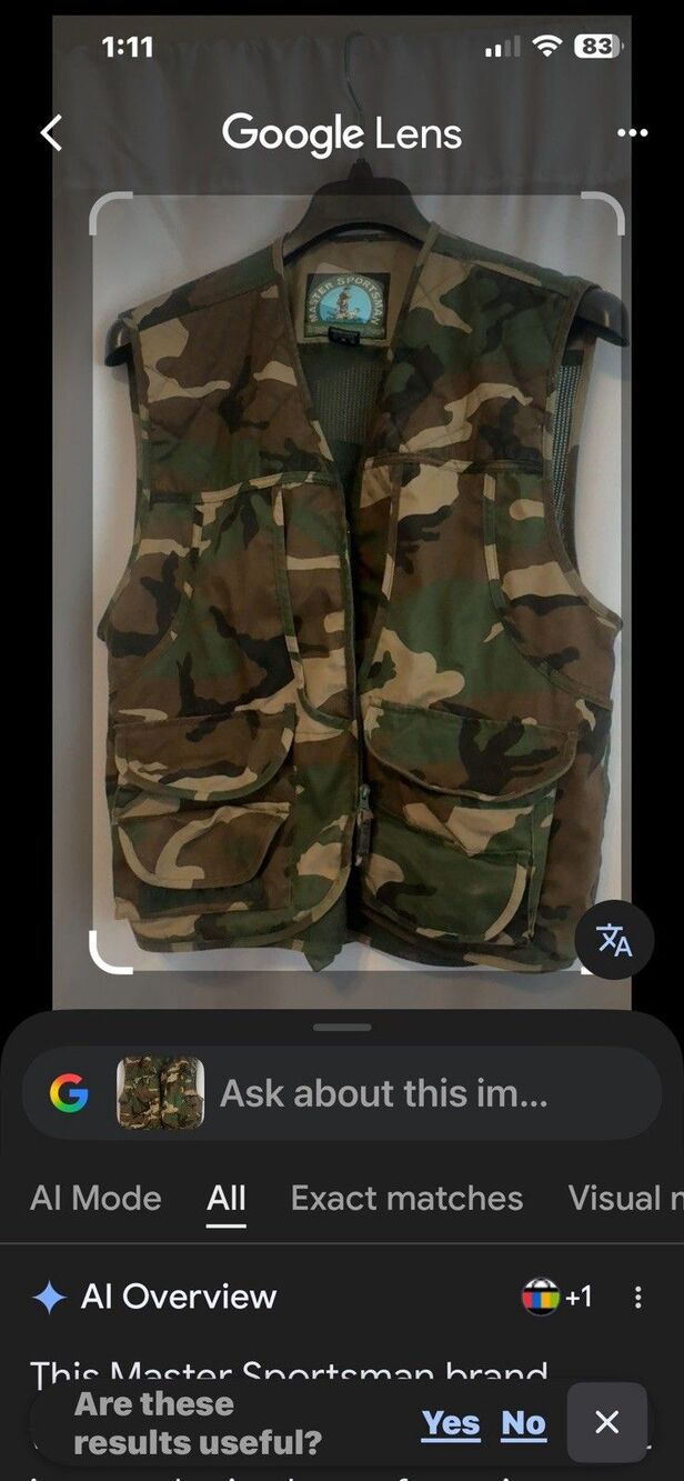 Master Sportsman Camouflage Fishing Vest L 100% Polyester Multiple Pockets